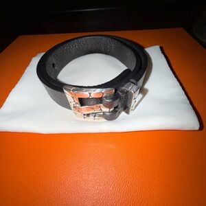 John Hardy Men’s Sterling Silver & Black Leather Bracelet – Pebble Motif Buckle